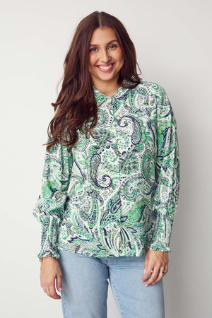I SAY Gyta Smock Blouse Blouses I31 Green Paisley