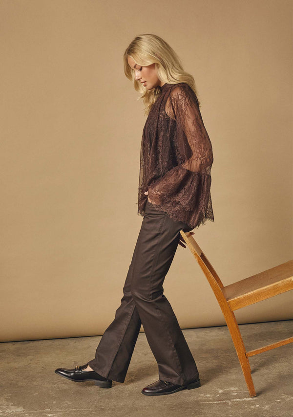 I SAY Isay Flare Coated Pant Pants 356 Dark brown