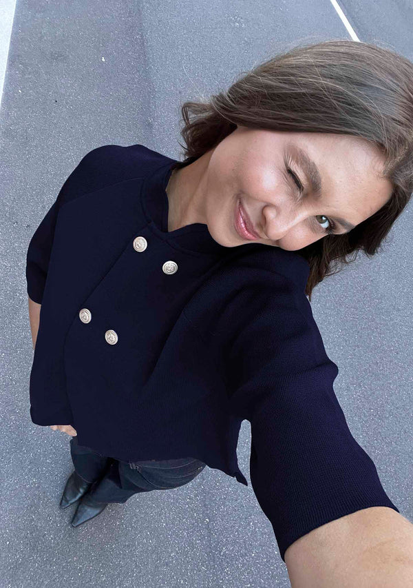 I SAY Jena Poncho Blouse Knitwear 640 Navy