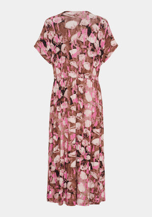 I SAY Louis V-Neck Dress Dresses M68 Luxury Camel w/Pink
