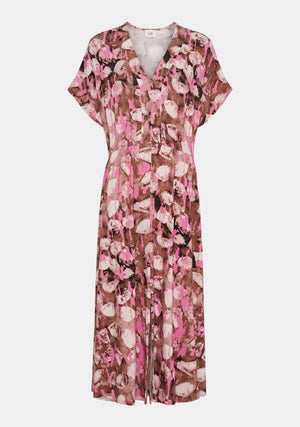 I SAY Louis V-Neck Dress Dresses M68 Luxury Camel w/Pink