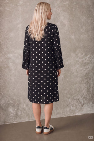 I SAY Melba Pleat Dress Dresses N62 Black w/Dots