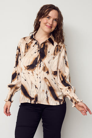 I SAY Melba Printed Blouse Blouses M11 Camel Drawing