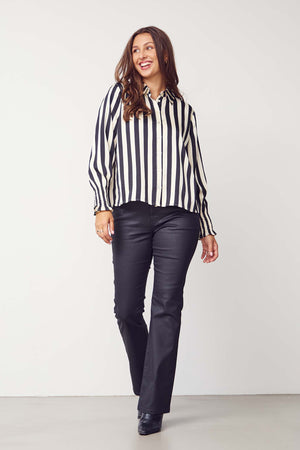 I SAY Melba Printed Blouse Blouses M27 Black/Cream Stripe