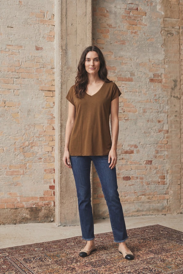 I SAY Nugga V-Neck T-Shirt Basics 314 Toffee