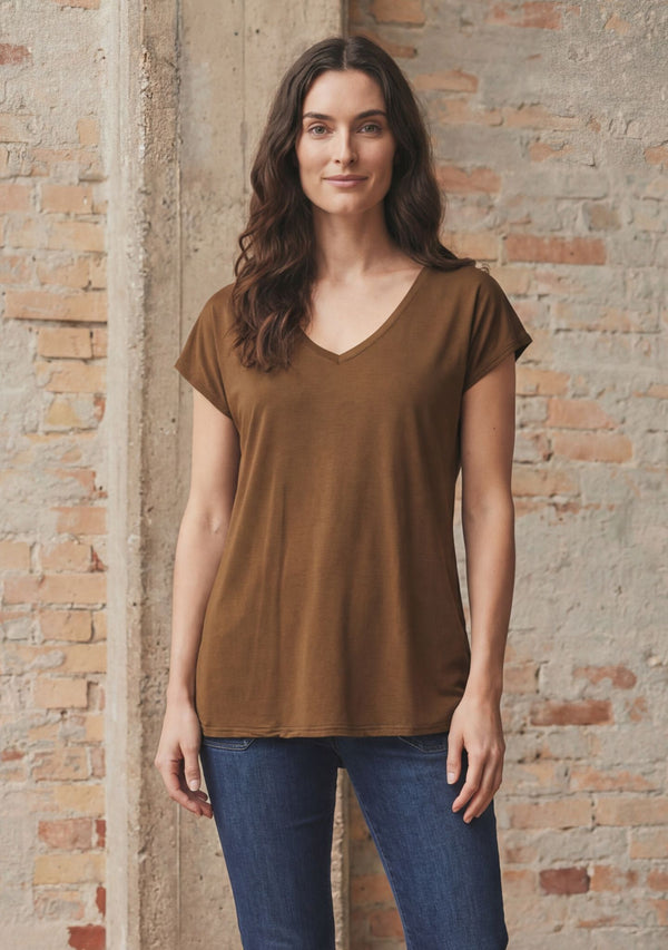 I SAY Nugga V-Neck T-Shirt Basics 314 Toffee