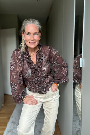 I SAY Obi Ruffle Blouse Blouses P14 Brown Flower