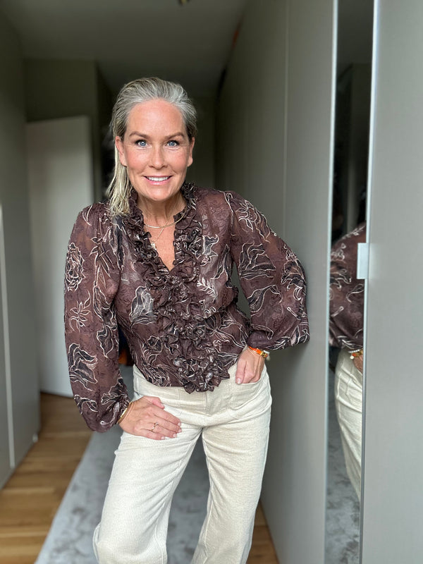 I SAY Obi Ruffle Blouse Blouses P14 Brown Flower