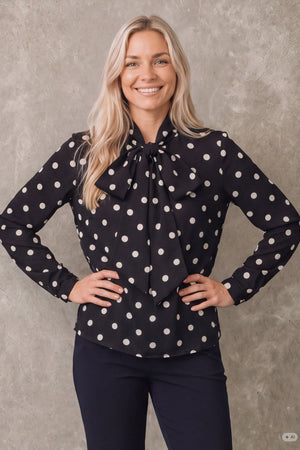 I SAY Osla Bow Blouse Blouses N62 Black w/Dots