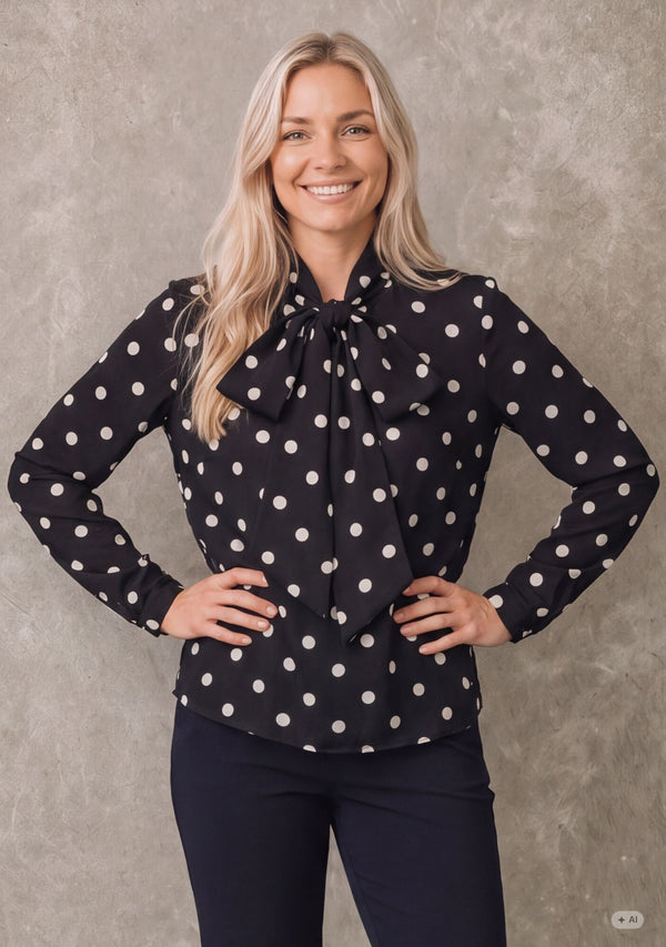 I SAY Osla Bow Blouse Blouses N62 Black w/Dots