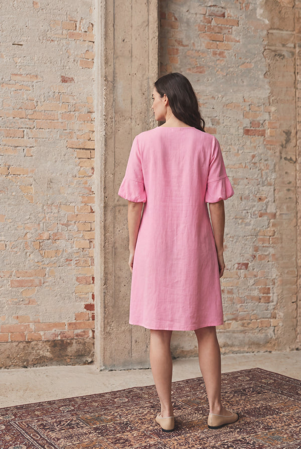 I SAY Pearl Baloon Sleeve Dress Dresses 550 Fresh Pink