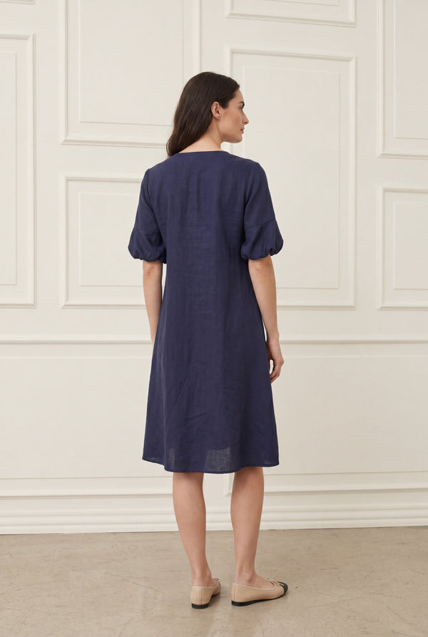 I SAY Pearl Baloon Sleeve Dress Dresses 640 Navy