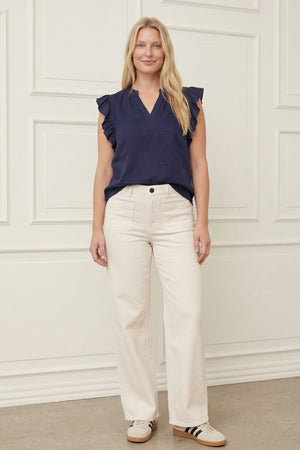 I SAY Pearl Flounce Top Tops 640 Navy