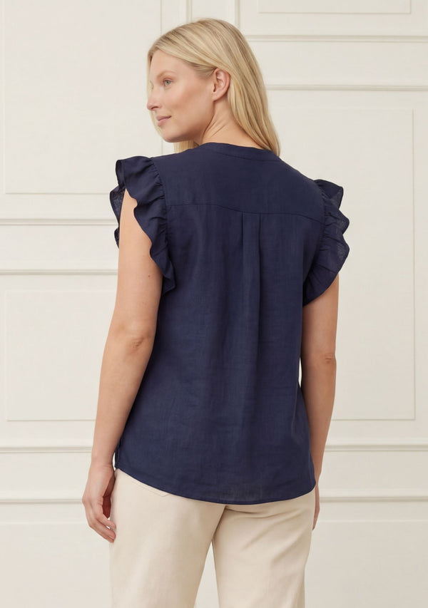 I SAY Pearl Flounce Top Tops 640 Navy
