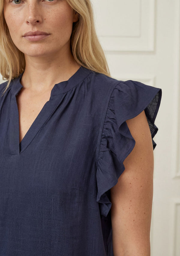 I SAY Pearl Flounce Top Tops 640 Navy