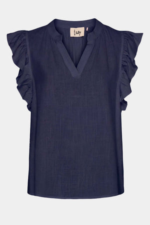 I SAY Pearl Flounce Top Tops 640 Navy