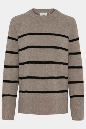 I SAY Robin O-Neck Pullover Knitwear M29 Potato w/Black Stripe