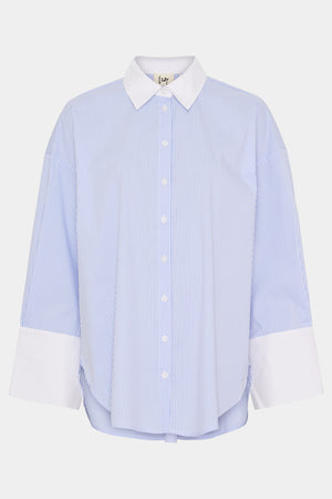 I SAY Sigga Contrast Shirt Shirts B84 Light Blue Stripe