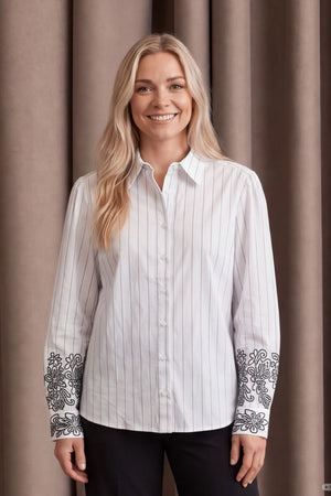 I SAY Sigga Embroidery Shirt Shirts N67 White Pinstripe