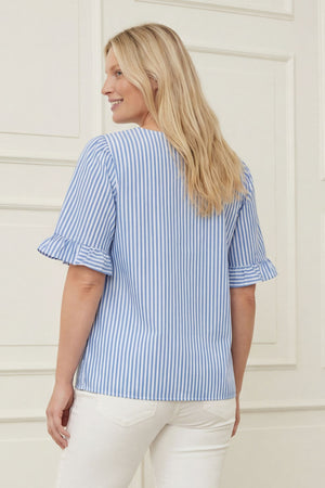 I SAY Sigga Flounce Blouse Blouses N38 Light Blue/White Stripe