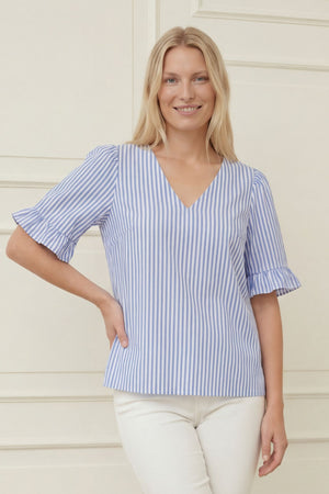 I SAY Sigga Flounce Blouse Blouses N38 Light Blue/White Stripe