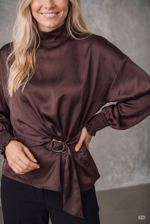 I SAY Steff Highneck Blouse Blouses 356 Dark brown
