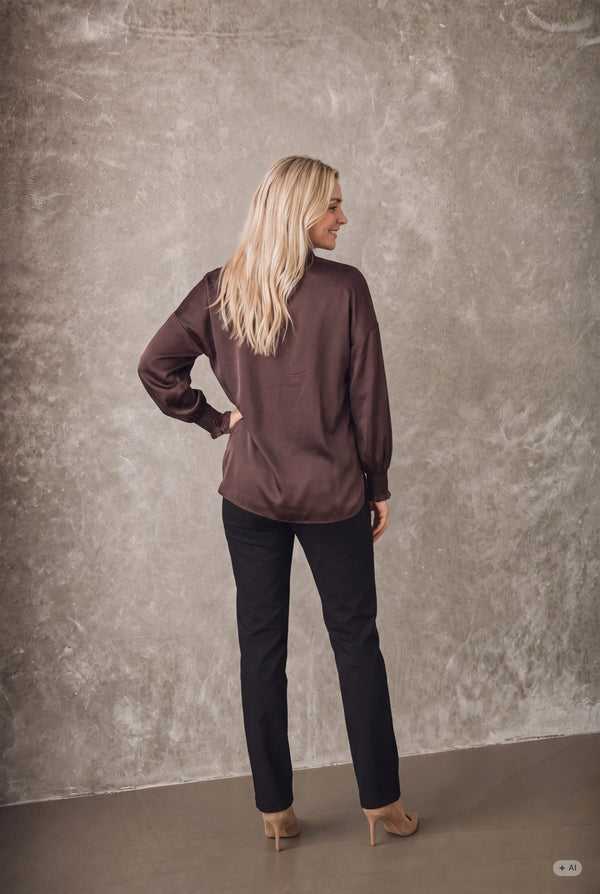 I SAY Steff Highneck Blouse Blouses 356 Dark brown