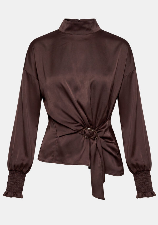 I SAY Steff Highneck Blouse Blouses 356 Dark brown