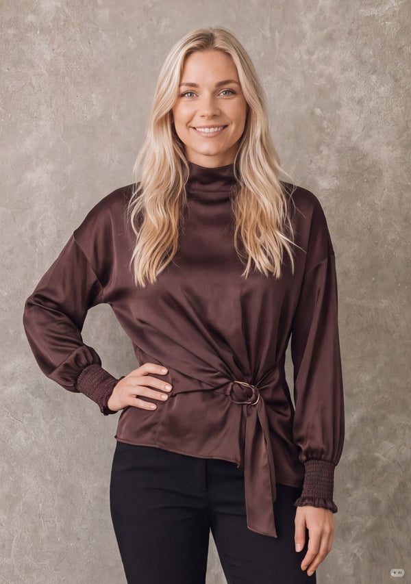 I SAY Steff Highneck Blouse Blouses 356 Dark brown