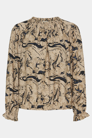 I SAY Tanna Printed Blouse Blouses M08 Camel w/Black Brush