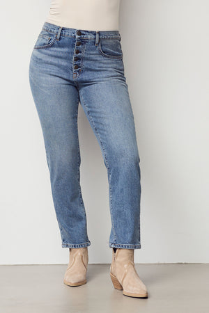I SAY Torino Cropped Jeans Pants 600 Mid Marble Denim