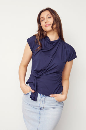 I SAY Uda Drape Top Tops 640 Navy