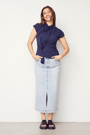 I SAY Uda Drape Top Tops 640 Navy