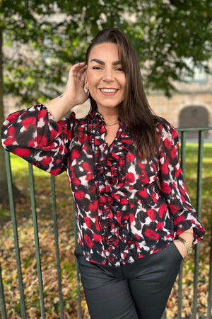 I SAY Vibse Ruffle Blouse Blouses H89 Red Abstraction