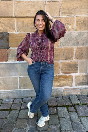 I SAY Vibse Ruffle Blouse Blouses N04 Potato/Cerise Flow