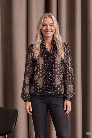 I SAY Vibse Ruffle Blouse Blouses N64 Flower/Dot Print