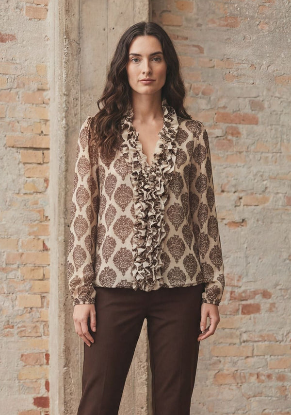 I SAY Vibse Ruffle Blouse Blouses N85 Heritage Damask