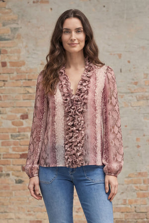 I SAY Vibse Ruffle Blouse Blouses N86 Rose Snake